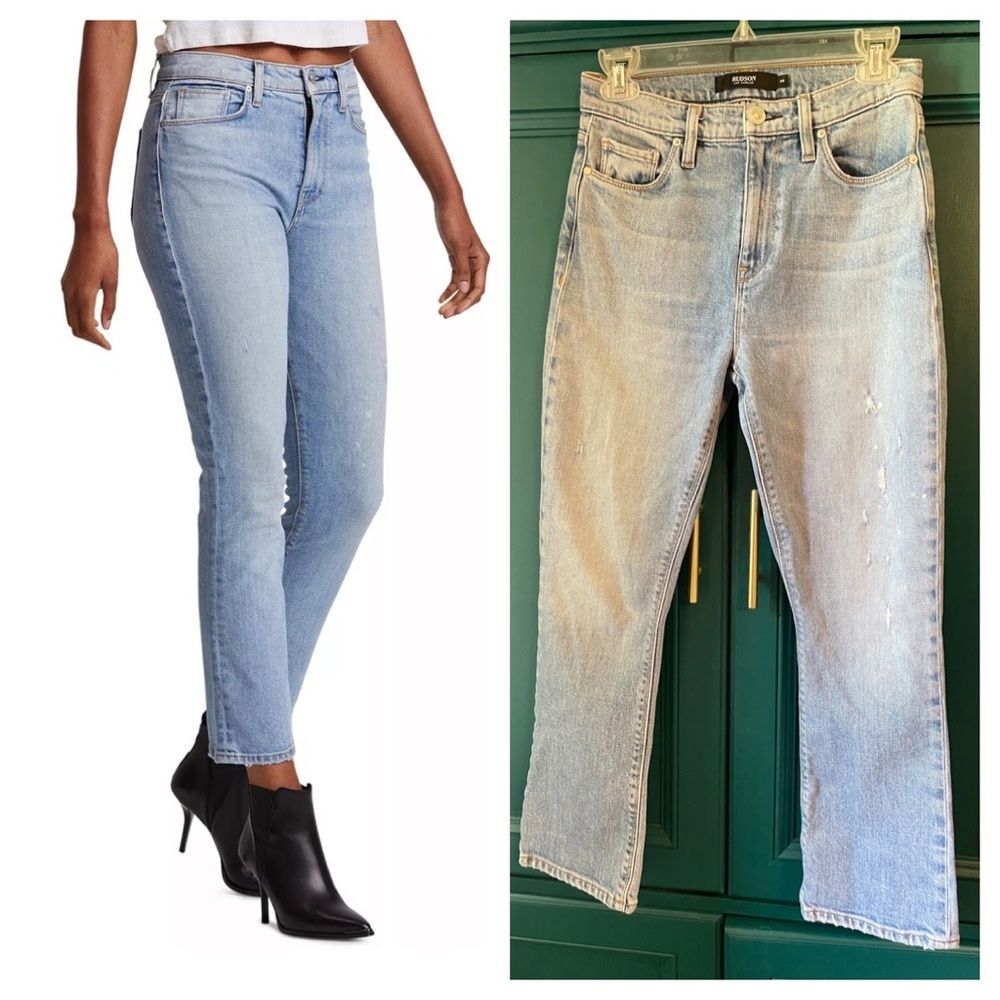 Hudson Holly Boot Crop Jeans light wash distressing sz 26